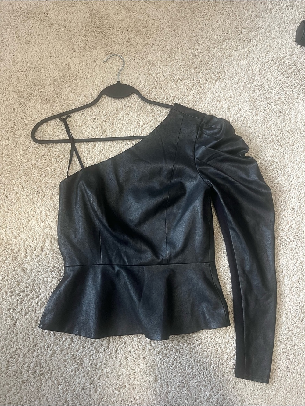 BCBGMaxAzria Black One-Shoulder Faux Leather Top